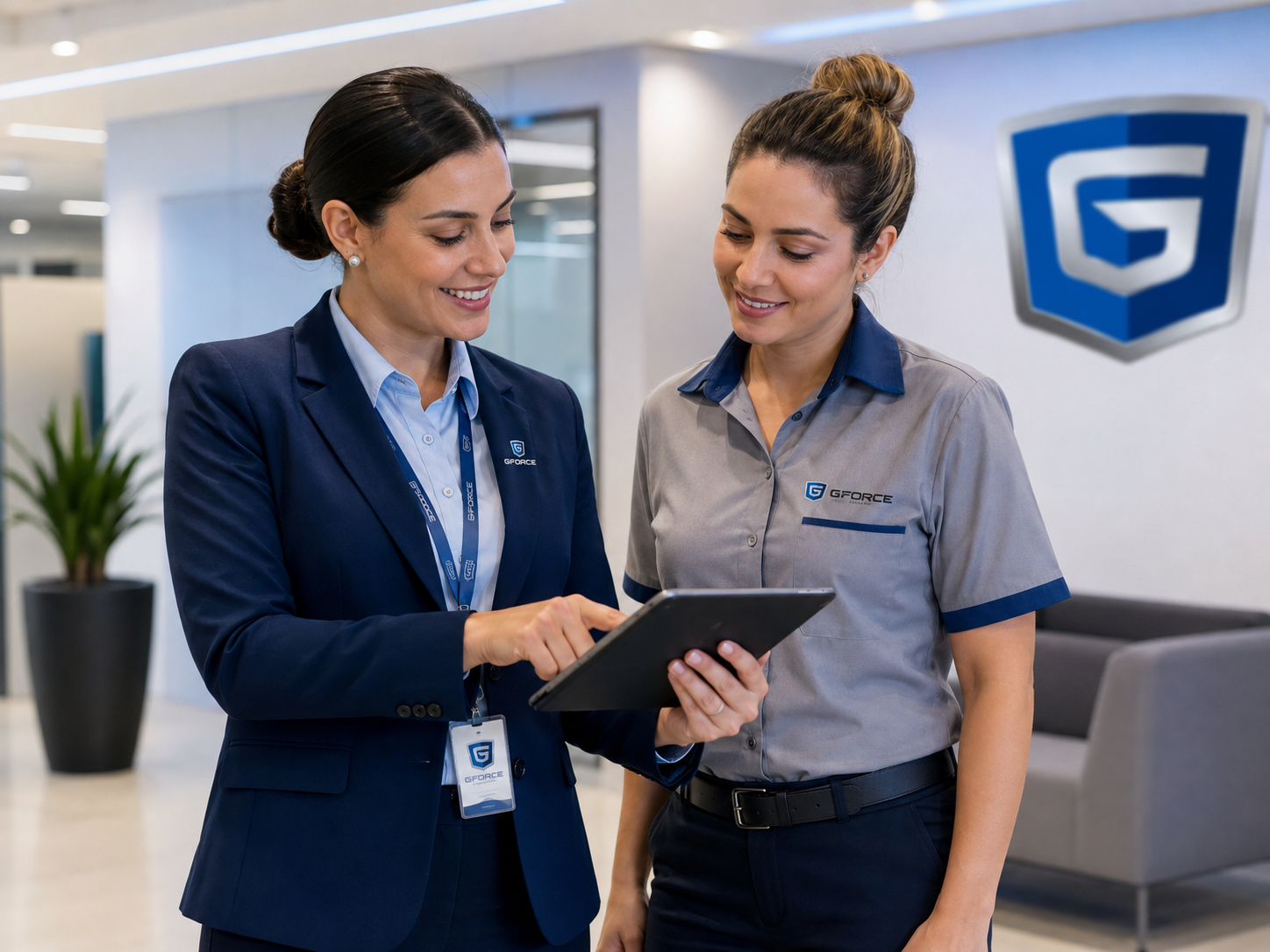 Supervisora da GFORCE orientando e acolhendo uma colaboradora em ambiente corporativo